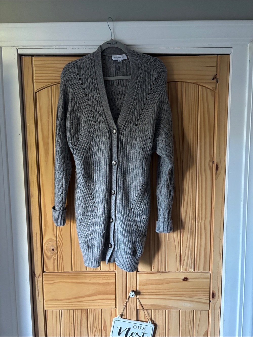 Simply Navy oversized small Gray Cable-Knit Button Cardigan Sweater